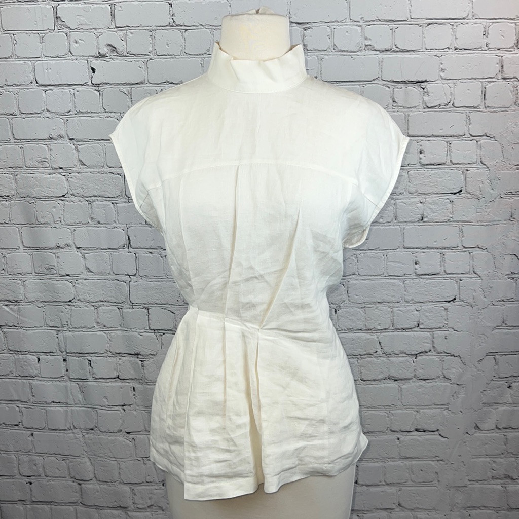 Zara White Mock Neck Cap Sleeve Blouse